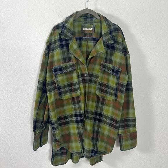 Free People Grunge 90s Flannel Plaid Izzie Cargo Shirt Jacket Shacket Medium - Picture 9 of 15